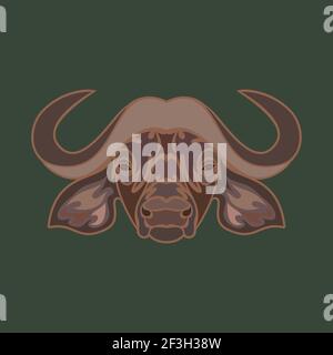 Ritratto astratto disegnato a mano di un bufalo per tatuaggio, logo, decorazione della parete, disegno di stampa di T-shirt o outwear. Illustrazione colorata stilizzata vettoriale Illustrazione Vettoriale