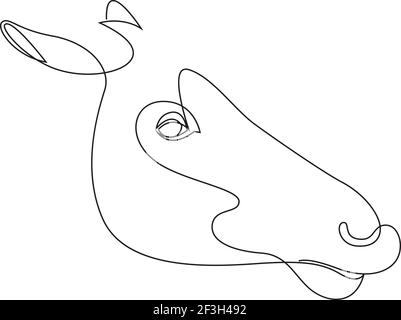 Silhouette a forma di cavallo a una linea. Illustrazione vettoriale in stile minimalismo disegnata a mano Illustrazione Vettoriale