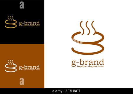 Logo per cibi caldi o bevande. Con il concetto di progettazione di una tazza o di una ciotola a forma di lettera g. Logo originale e creativo con stile line art. Illustrazione Vettoriale
