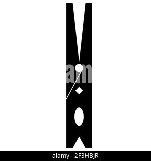 icona a forma di spillo su sfondo bianco. segno nero dei vestiti. abiti da casa e biancheria da lavanderia. simbolo delle clip in legno. stile piatto. Foto Stock