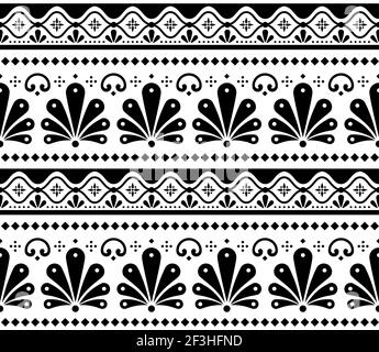 Vettore messicano senza cuciture modello in bianco e nero inpito da tradizionale Arte ceramica e ceramica Talavera Poblana Illustrazione Vettoriale