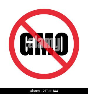 Icona della firma senza OGM. Senza alimenti geneticamente modificati. Fermare gli OGM. Isolato su sfondo bianco. Stile piatto. Grafica vettoriale Illustrazione Vettoriale