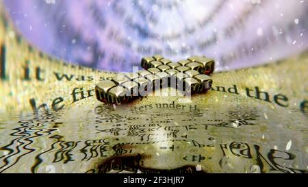 Nevicare sulla croce di Gesù sulla bibbia Foto Stock