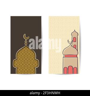 Striscioni verticali moderni, copertina Ramadan Kareem, sfondo volantino ramadan mubarak, elemento di disegno modello, illustrazione vettoriale. Sfondo islamico bann Illustrazione Vettoriale