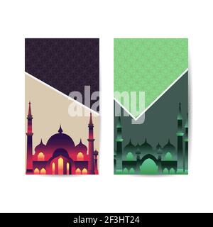 Ramadan Kareem, sfondo in stile islamico con cornice e moschea di confine, simbolo di Ramadan Mubarak. Banner di sfondo islamico Illustrazione Vettoriale