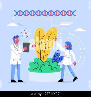 Illustrazione vettoriale illustrata del concetto di biotecnologia piatta. Illustrazione Vettoriale