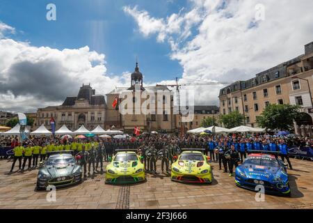 95 THIIM Nicki (dnk), SORENSEN Marco (dnk), TURNER Darren (gbr), Aston Martin Vantage team Aston Martin racing, 97 LYNN Alexa (gbr), MARTIN Maxime (bel), ADAM Jonathan (gbr), Aston Martin Vantage team Aston Martin racing, 95 THIIM Nicki (dnk), Marco (TURENSNER), (br), TURENSNER (TURREN), Aston Martin Vantage team Aston Martin Racing, 90 YOLUC Salih (tur), HANKEY Euan (gbr), EASTWOOD Charles (gbr), Aston Marin Vantage team TF Sport, durante la 2018 le Mans 24 ore pesage, dal 10 al 11 giugno sul circuito di le Mans, Francia - Photo Florent Gooden / DPPI Foto Stock