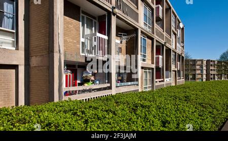 Dettaglio di un balcone nel Park Hill Estate, Sheffield. Foto Stock