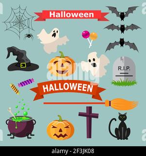 Set di nastri e personaggi di Halloween. Illustrazione Vettoriale