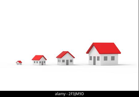 Gruppo di casa offuscata isolato su sfondo bianco. Illustrazione 3D. Foto Stock