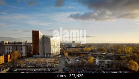 Vista sulla città mostra Parkway Gate, Manchester, Greater Manchester. Foto Stock