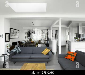 Retrò soggiorno estensione in High Barnet casa famiglia, Londra da Paolo Archer Design Foto Stock