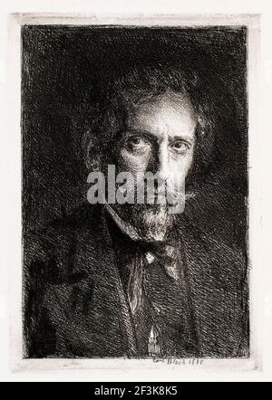 Carl Heinrich Bloch (1834-1890), Self Portrait etching, 1880 Foto Stock