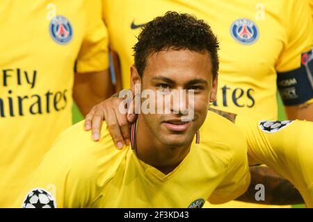 Neymar di Parigi Saint Germain sorride durante la UEFA Champions League, partita di calcio del gruppo B tra RSC Anderlecht e Paris Saint-Germain il 18 ottobre 2017 al Constant Vanden Stock Stadium di Bruxelles, Belgio - Foto Geoffroy Van Der Hasselt / DPPI Foto Stock