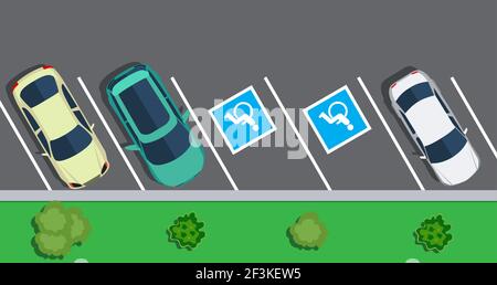 Auto parcheggiate nel parcheggio, vista dall'alto. Illustrazione Vettoriale