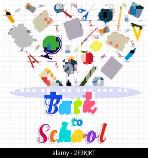 Torna a scuola con gli strumenti per i materiali di consumo Illustrazione Vettoriale
