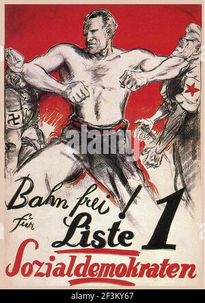 Poster di propaganda tedesco d'epoca. Votate socialdemocratici. Germania, anni trenta Foto Stock