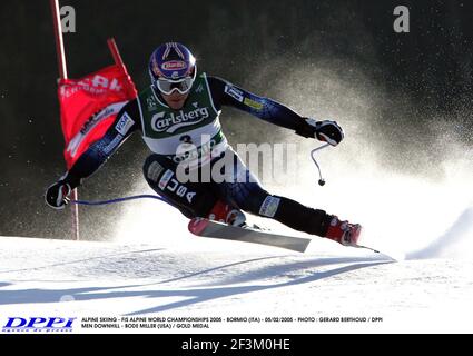 SCI ALPINO - FIS CAMPIONATO DEL MONDO ALPINO 2005 - BORMIO (ITA) - 05/02/2005 - FOTO : GERARD BERTHOUD / DPPI UOMINI DISCESA - BODE MILLER (USA) / MEDAGLIA D'ORO Foto Stock