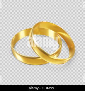 Coppia di anelli dorati lucidi. Anello simbolo di matrimonio. Vettore isolato Illustrazione Vettoriale