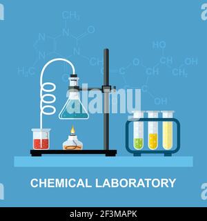 Vetreria chimica, laboratorio. Illustrazione Vettoriale