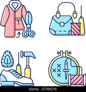 Set di icone di colore RGB per la riparazione degli abiti Illustrazione Vettoriale