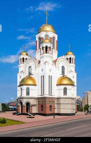 La Chiesa sul sangue in onore di Tutti i Santi risplendenti nella terra russa è una chiesa ortodossa russa a Ekaterinburg, Russia. Foto Stock