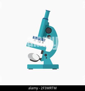 Icona del microscopio in design piatto. Illustrazione Vettoriale