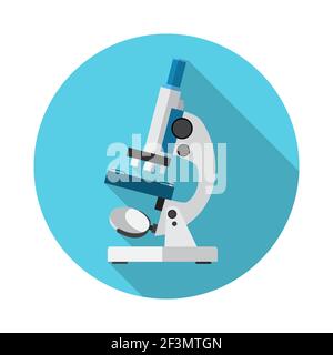 Icona del cerchio piatto del microscopio. Illustrazione Vettoriale