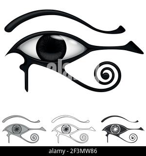 eye of horus, symbol and amulet of protection originating in ancient egyptian, symbol comes from the egyptian god Horus, all on white background Stock Vector