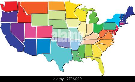 Mappa colorata degli Stati Uniti con stati Illustrazione Vettoriale