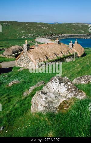 Il Garenin Blackhouse Village sull'Isola di Lewis Scozia Foto Stock