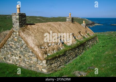 Il Garenin Blackhouse Village sull'Isola di Lewis Scozia Foto Stock