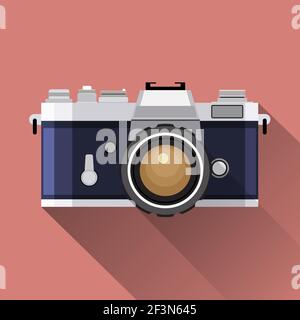Fotocamera retrò icona piatta illustrazione vettoriale Illustrazione Vettoriale