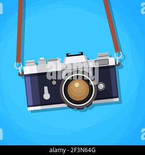 Fotocamera retrò in stile piatto. Illustrazione Vettoriale