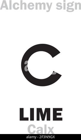 Alchimia Alfabeto: CALCE (Calx), calcare, gesso. Inoltre: Calcia, Calcaria, Calcinare, calcinazione. Calcite, carbonato di calcio: Formula chimica=[CaCO₃]. Illustrazione Vettoriale