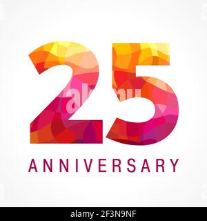 25 anni festeggiando il logo ardente. Anno di anniversario del 25 °. Confatti di sfaccettatura, numeri creativi. I saluti fiammeggianti festeggiano con lo stile 3D. Colorato- Illustrazione Vettoriale