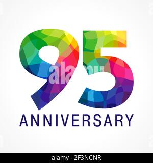 95 anni festeggiando il logo colorato. Anniversario numeri 95 °. Il logotipo di congrats del facet luminoso. Saluti con stile 3D. Backg mosaico in vetro colorato Illustrazione Vettoriale