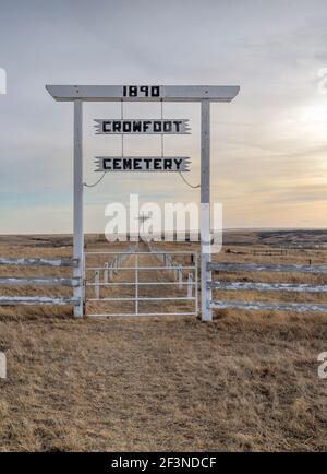 Luogo di sepoltura del capo Crowfoot a Blackfoot Crossing sulla riserva di Siksika in Alberta, Canada Foto Stock