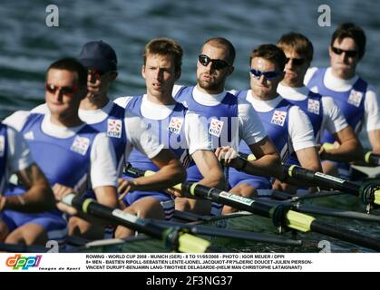 ROWING - WORLD CUP 2008 - MONACO DI BAVIERA (GER) - DAL 8 AL 11/05/2008 - FOTO : IGOR MEIJER / DPPI 8+ UOMINI - BASTIEN RIPOLL-SEBASTIEN LENTE-LIONEL JACQUIOT-FRÉDERIC DOUCET-JULIEN PIERSON- VINCENT DURUPT-BENJAMIN LANG-TIMOTHEE DELLAGARHE- CHRISTOPHER(CHRISTOPHER) Foto Stock