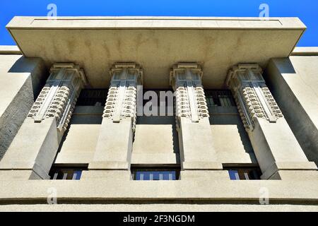 Oak Park, Illinois, Stati Uniti. Unity Temple, una chiesa universalista unitaria famosa per il suo architetto Frank Lloyd Wright. Foto Stock