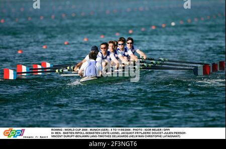 ROWING - WORLD CUP 2008 - MONACO DI BAVIERA (GER) - DAL 8 AL 11/05/2008 - FOTO : IGOR MEIJER / DPPI 8+ UOMINI - BASTIEN RIPOLL-SEBASTIEN LENTE-LIONEL JACQUIOT-FRÉDERIC DOUCET-JULIEN PIERSON- VINCENT DURUPT-BENJAMIN LANG-TIMOTHEE DELLAGARHE- CHRISTOPHER(CHRISTOPHER) Foto Stock