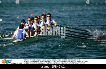 ROWING - WORLD CUP 2008 - MONACO DI BAVIERA (GER) - DAL 8 AL 11/05/2008 - FOTO : IGOR MEIJER / DPPI 8+ UOMINI - BASTIEN RIPOLL-SEBASTIEN LENTE-LIONEL JACQUIOT-FRÉDERIC DOUCET-JULIEN PIERSON- VINCENT DURUPT-BENJAMIN LANG-TIMOTHEE DELLAMARMANTI-(CHRISTOPHER) Foto Stock