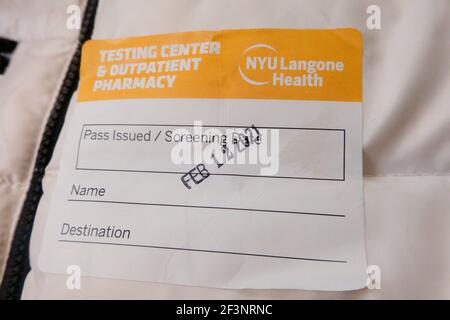 Adesivo ID NYU Langone Testing Center Foto Stock