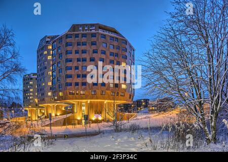 Alto edificio residenziale tre Taarn. Sandnes, Norvegia Foto Stock