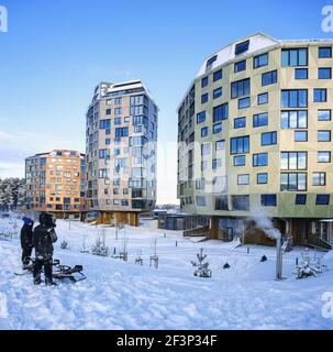 Alto edificio residenziale tre Taarn. Sandnes, Norvegia Foto Stock