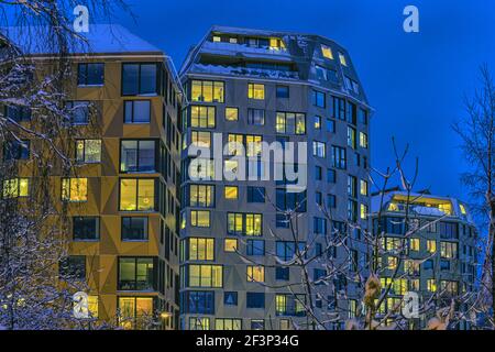 Alto edificio residenziale tre Taarn. Sandnes, Norvegia Foto Stock