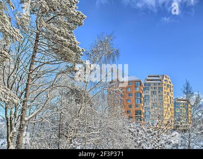 Alto edificio residenziale tre Taarn. Sandnes, Norvegia Foto Stock