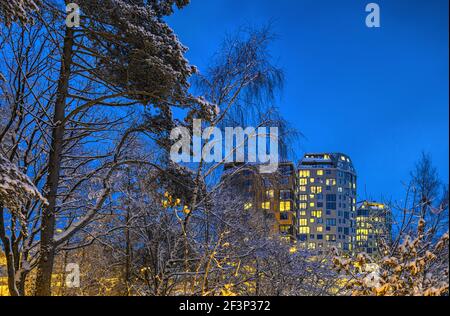 Alto edificio residenziale tre Taarn. Sandnes, Norvegia Foto Stock