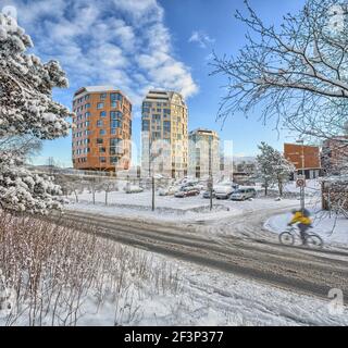 Alto edificio residenziale tre Taarn. Sandnes, Norvegia Foto Stock