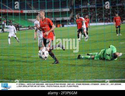 CALCIO - COPPA UEFA 2008/2009 - 2° TURNO DI QUALIFICAZIONE - SECONDA TAPPA - STADE RENNAIS / STABAEK - 28/08/2008 - JOY JEROME LEROY (REN) DOPO IL SUO 1 ° OBIETTIVO - FOTO PASCAL ALLEE / FLASH PRESS Foto Stock